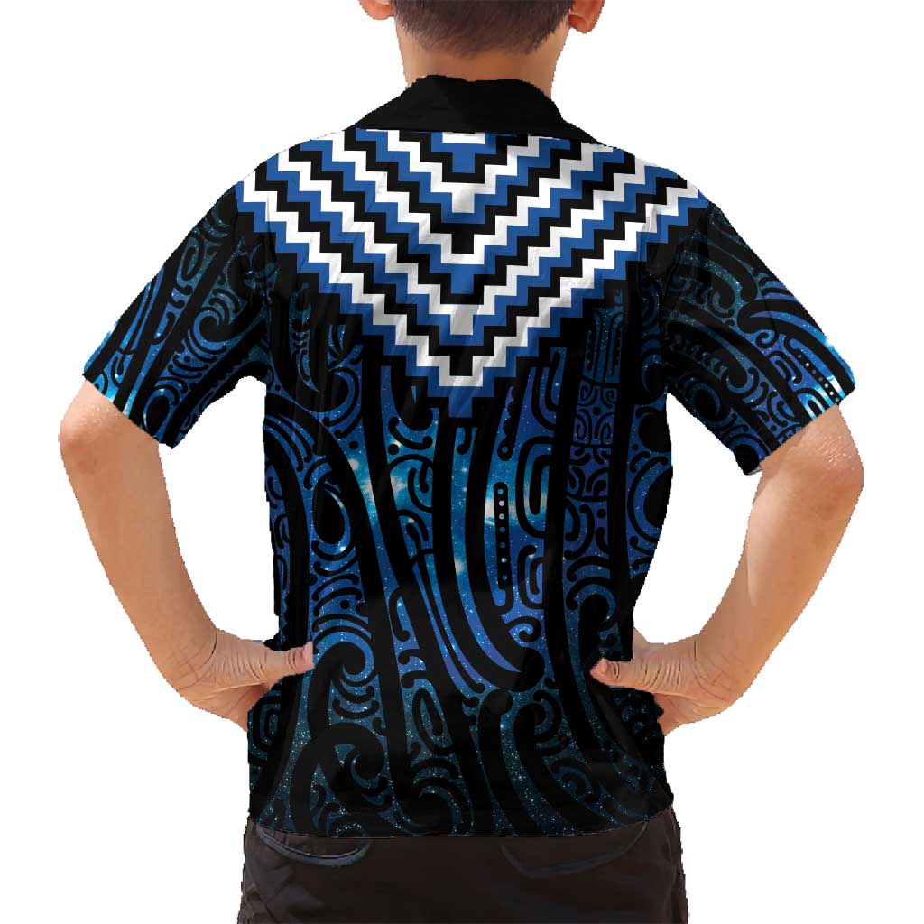 New Zealand Matariki Family Matching Off Shoulder Maxi Dress and Hawaiian Shirt Galaxy Poutama Motifs LT7 - Polynesian Pride