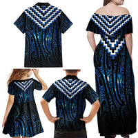 New Zealand Matariki Family Matching Off Shoulder Maxi Dress and Hawaiian Shirt Galaxy Poutama Motifs LT7 - Polynesian Pride