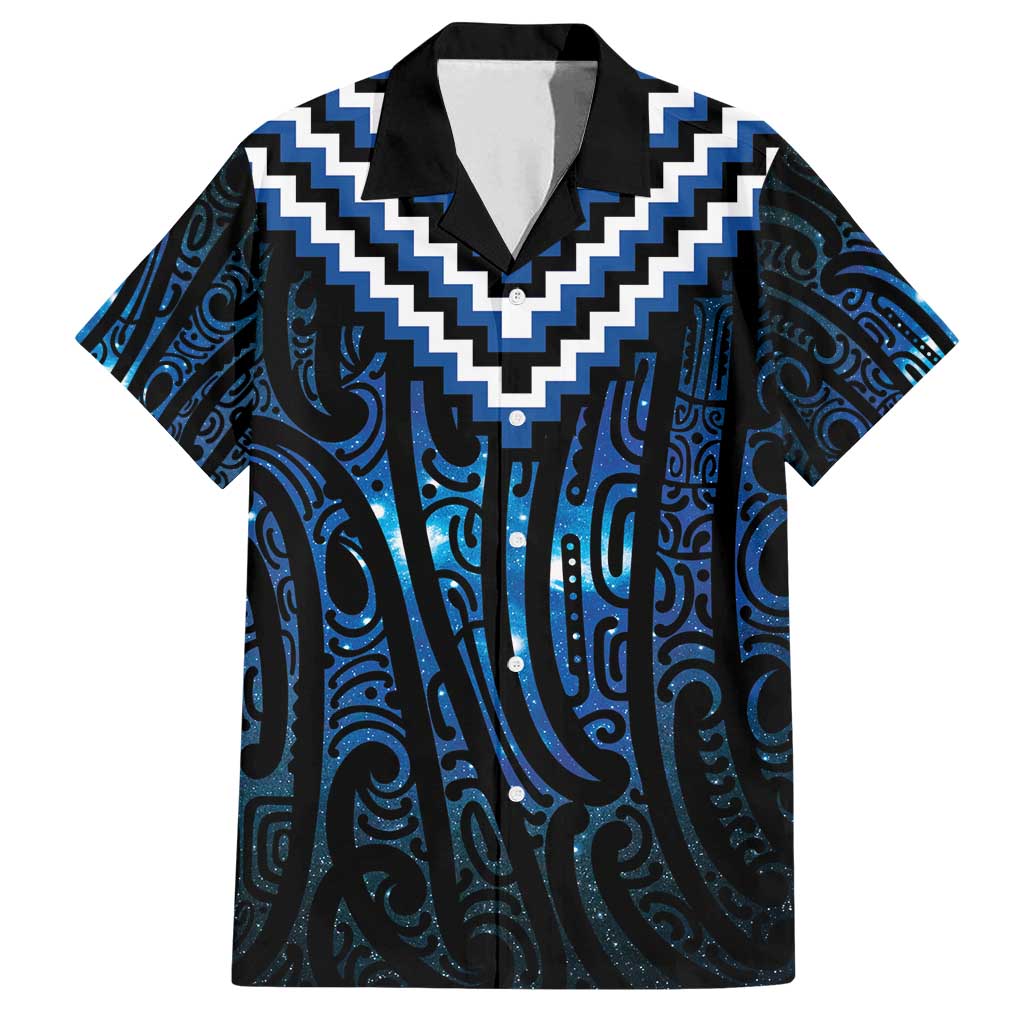 New Zealand Matariki Family Matching Off Shoulder Maxi Dress and Hawaiian Shirt Galaxy Poutama Motifs LT7 Dad's Shirt - Short Sleeve Blue - Polynesian Pride