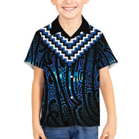 New Zealand Matariki Family Matching Off Shoulder Maxi Dress and Hawaiian Shirt Galaxy Poutama Motifs LT7 Son's Shirt Blue - Polynesian Pride