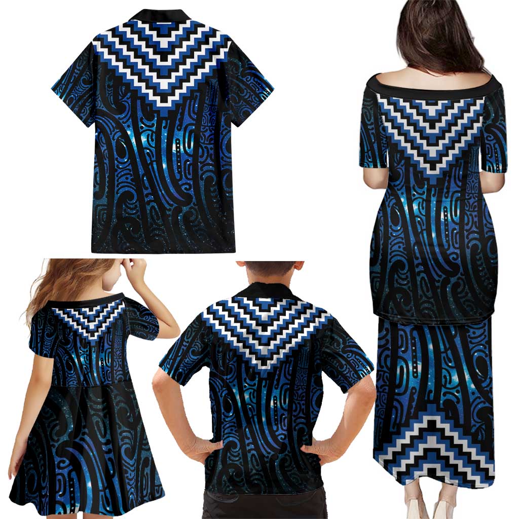 New Zealand Matariki Family Matching Puletasi and Hawaiian Shirt Galaxy Poutama Motifs LT7 - Polynesian Pride