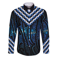 New Zealand Matariki Family Matching Tank Maxi Dress and Hawaiian Shirt Galaxy Poutama Motifs LT7 Dad's Shirt - Long Sleeve Blue - Polynesian Pride