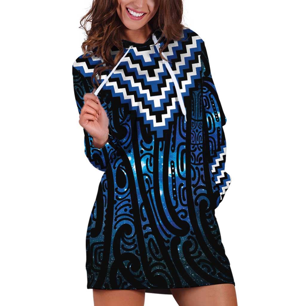 New Zealand Matariki Hoodie Dress Galaxy Poutama Motifs LT7 Blue - Polynesian Pride