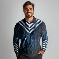New Zealand Matariki Long Sleeve Polo Shirt Galaxy Poutama Motifs LT7 - Polynesian Pride