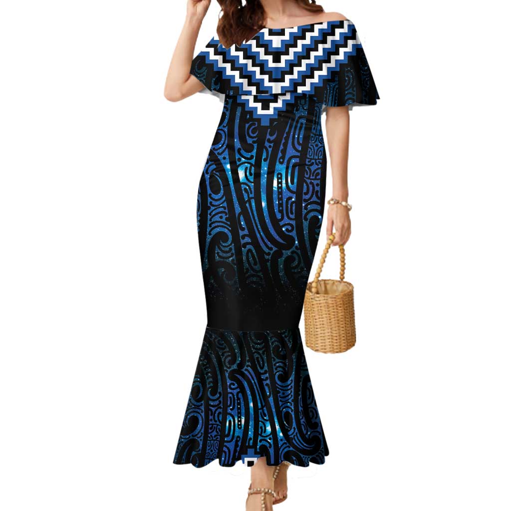 New Zealand Matariki Mermaid Dress Galaxy Poutama Motifs LT7 Women Blue - Polynesian Pride