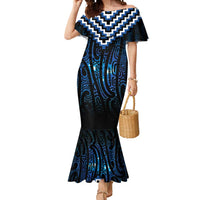 New Zealand Matariki Mermaid Dress Galaxy Poutama Motifs LT7 Women Blue - Polynesian Pride
