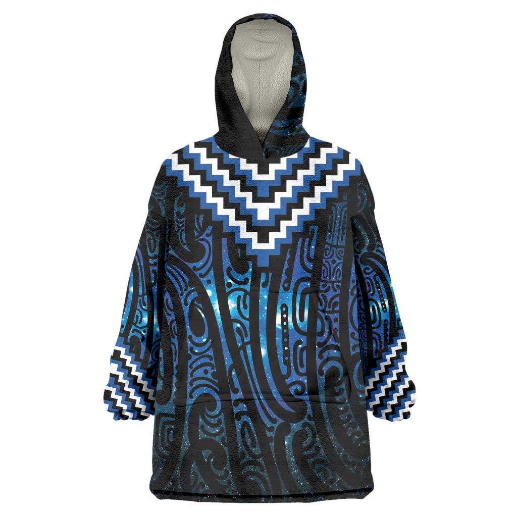 New Zealand Matariki Wearable Blanket Hoodie Galaxy Poutama Motifs LT7 One Size Blue - Polynesian Pride