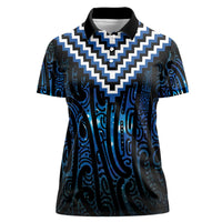 New Zealand Matariki Women Polo Shirt Galaxy Poutama Motifs LT7 Female Blue - Polynesian Pride