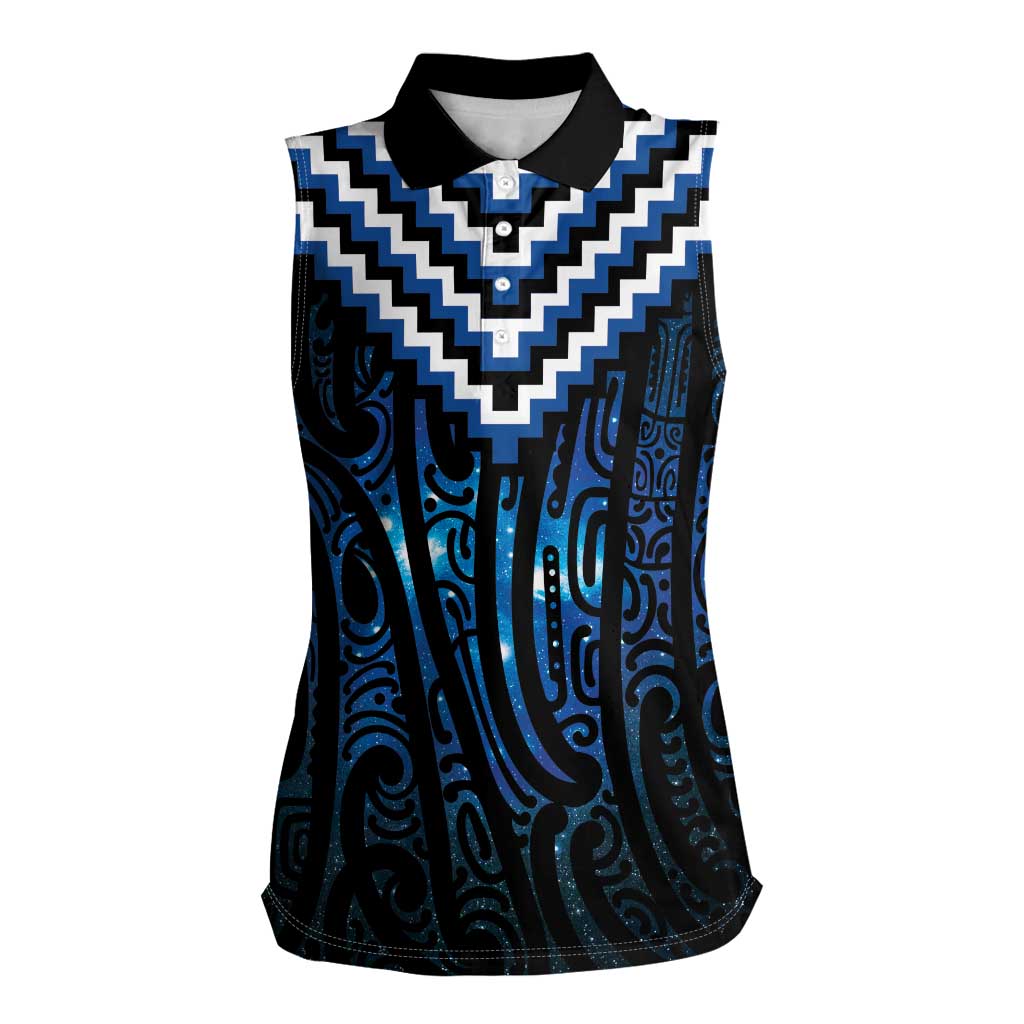 New Zealand Matariki Women Sleeveless Polo Shirt Galaxy Poutama Motifs LT7 Female Blue - Polynesian Pride