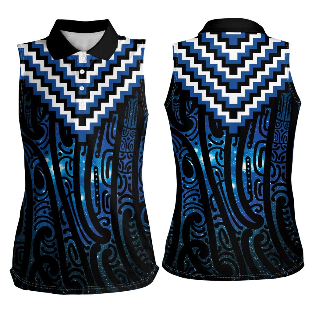 New Zealand Matariki Women Sleeveless Polo Shirt Galaxy Poutama Motifs LT7 - Polynesian Pride