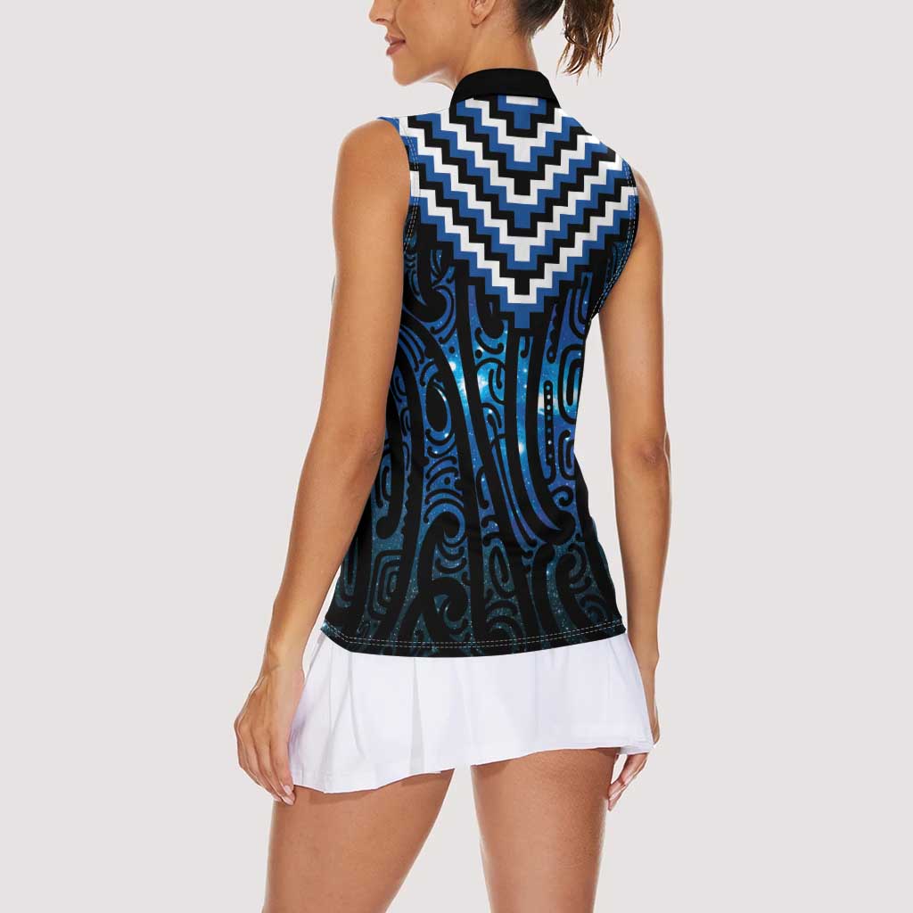 New Zealand Matariki Women Sleeveless Polo Shirt Galaxy Poutama Motifs LT7 - Polynesian Pride