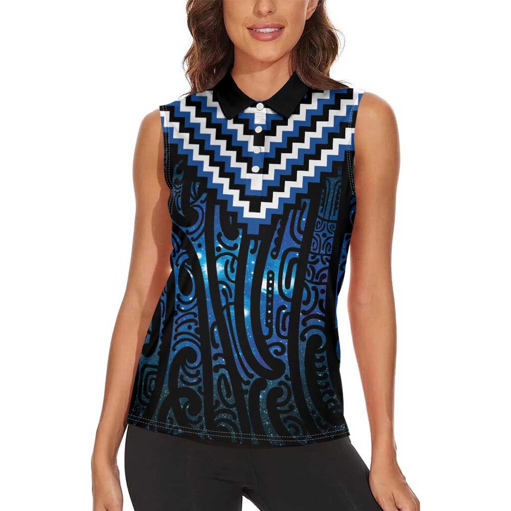 New Zealand Matariki Women Sleeveless Polo Shirt Galaxy Poutama Motifs LT7 - Polynesian Pride