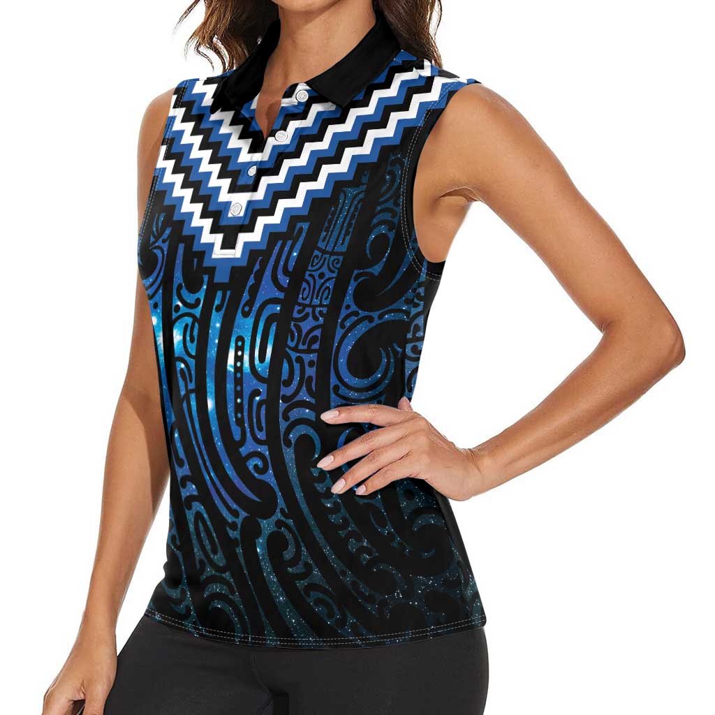 New Zealand Matariki Women Sleeveless Polo Shirt Galaxy Poutama Motifs LT7 - Polynesian Pride