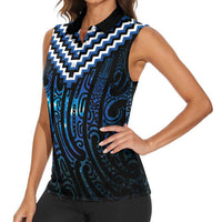 New Zealand Matariki Women Sleeveless Polo Shirt Galaxy Poutama Motifs LT7 - Polynesian Pride