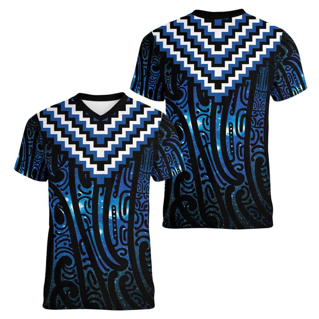 New Zealand Matariki Women V-Neck T-Shirt Galaxy Poutama Motifs LT7 - Polynesian Pride