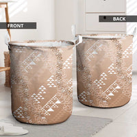 Hawaii Beige Kapa Laundry Basket Vintage 'Ohe Kāpala Motifs Mix Plumeria Leis