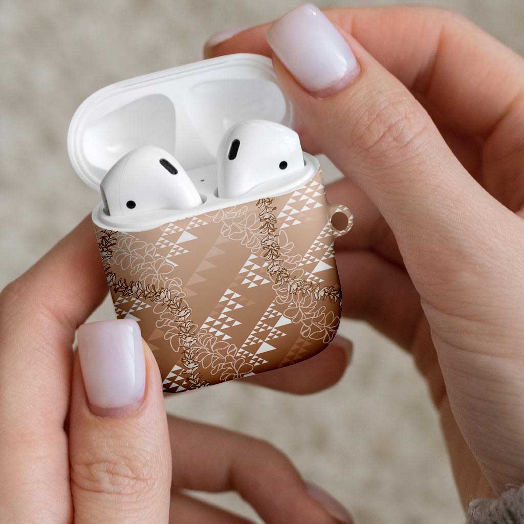 Hawaii Beige Kapa AirPods Case Vintage 'Ohe Kāpala Motifs Mix Plumeria Leis LT7 - Polynesian Pride