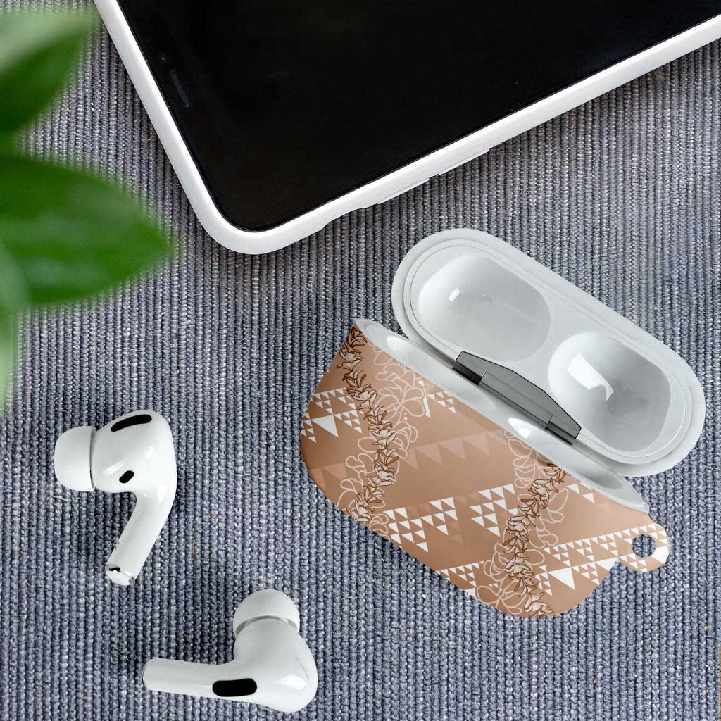 Hawaii Beige Kapa AirPods Case Vintage 'Ohe Kāpala Motifs Mix Plumeria Leis LT7 - Polynesian Pride