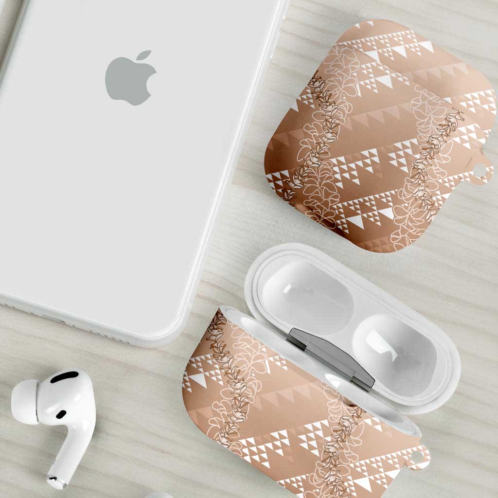 Hawaii Beige Kapa AirPods Case Vintage 'Ohe Kāpala Motifs Mix Plumeria Leis LT7 - Polynesian Pride
