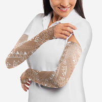 Hawaii Beige Kapa Arm Sleeves Vintage 'Ohe Kāpala Motifs Mix Plumeria Leis LT7 - Polynesian Pride