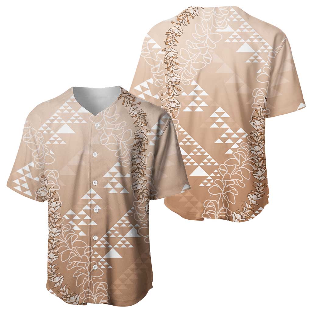 Hawaii Beige Kapa Baseball Jersey Vintage 'Ohe Kāpala Motifs Mix Plumeria Leis