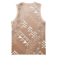 Hawaii Beige Kapa Basketball Jersey Vintage 'Ohe Kāpala Motifs Mix Plumeria Leis LT7 - Polynesian Pride