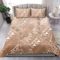 Hawaii Beige Kapa Bedding Set Vintage 'Ohe Kāpala Motifs Mix Plumeria Leis