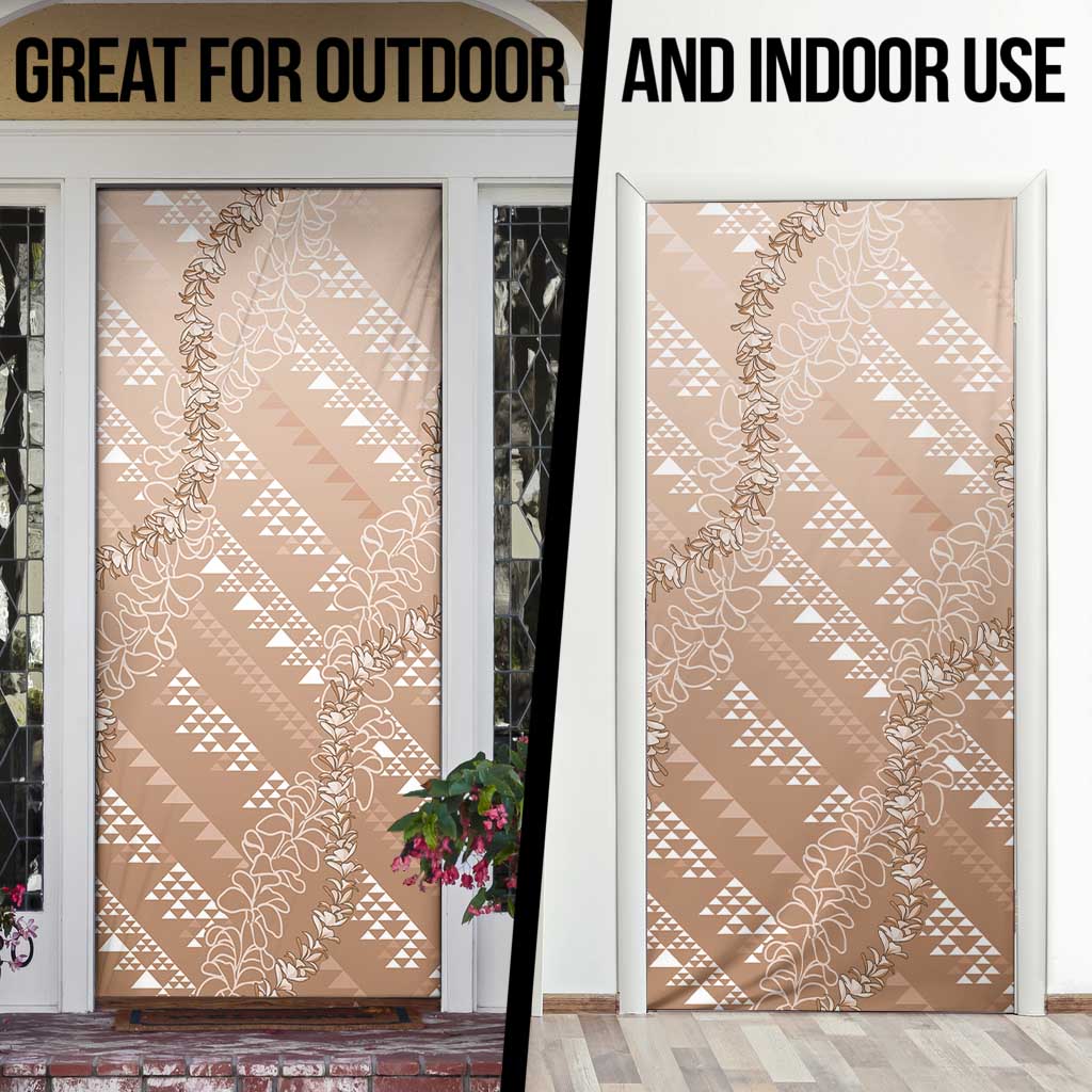 Hawaii Beige Kapa Door Cover Vintage 'Ohe Kāpala Motifs Mix Plumeria Leis LT7 - Polynesian Pride
