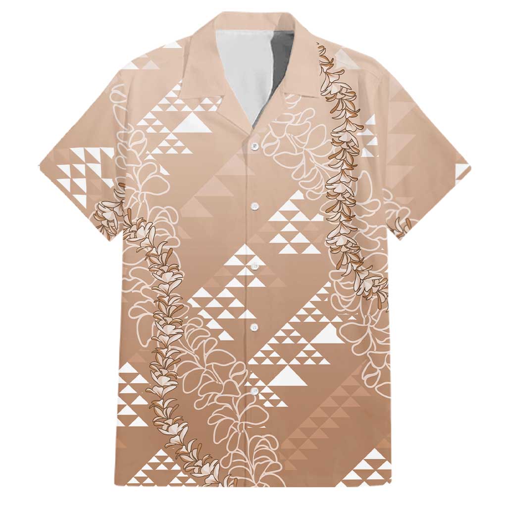 Hawaii Beige Kapa Family Matching Mermaid Dress and Hawaiian Shirt Vintage 'Ohe Kāpala Motifs Mix Plumeria Leis LT7 Dad's Shirt - Short Sleeve Beige - Polynesian Pride