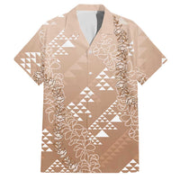 Hawaii Beige Kapa Family Matching Off Shoulder Short Dress and Hawaiian Shirt Vintage 'Ohe Kāpala Motifs Mix Plumeria Leis LT7 Dad's Shirt - Short Sleeve Beige - Polynesian Pride