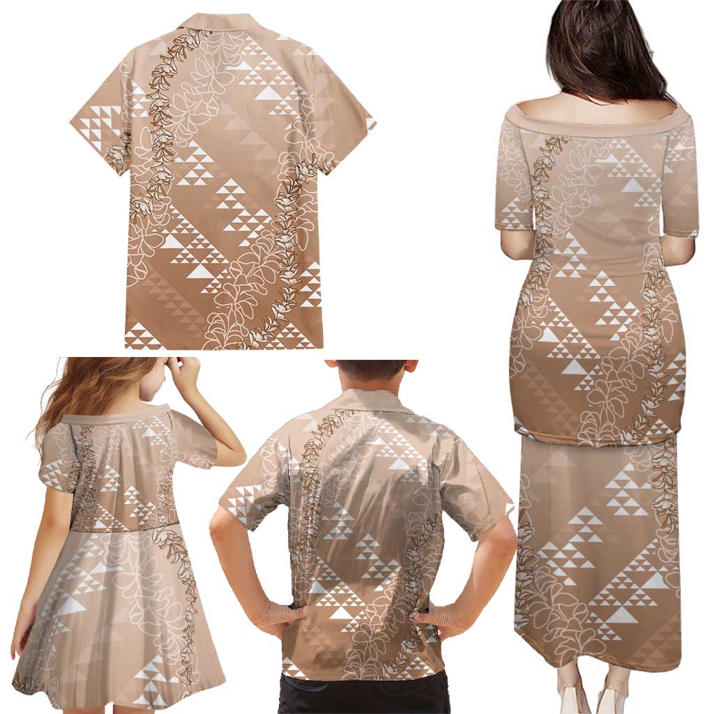 Hawaii Beige Kapa Family Matching Puletasi and Hawaiian Shirt Vintage 'Ohe Kāpala Motifs Mix Plumeria Leis LT7 - Polynesian Pride