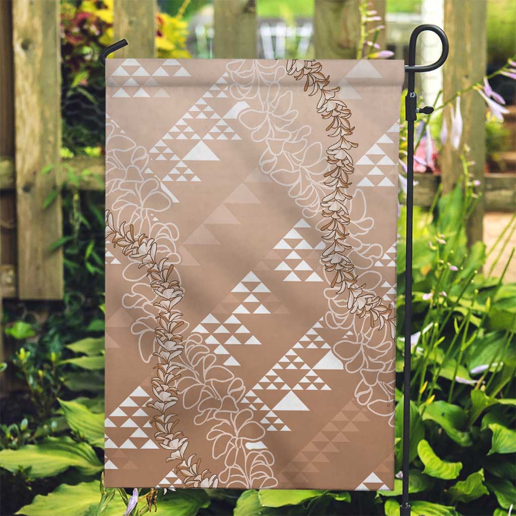 Hawaii Beige Kapa Garden Flag Vintage 'Ohe Kāpala Motifs Mix Plumeria Leis LT7 Garden Flag Beige - Polynesian Pride