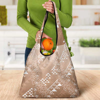 Hawaii Beige Kapa Grocery Bag Vintage 'Ohe Kāpala Motifs Mix Plumeria Leis LT7 - Polynesian Pride