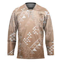 Hawaii Beige Kapa Hockey Jersey Vintage 'Ohe Kāpala Motifs Mix Plumeria Leis LT7 Unisex Beige - Polynesian Pride