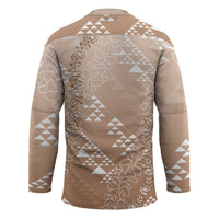 Hawaii Beige Kapa Hockey Jersey Vintage 'Ohe Kāpala Motifs Mix Plumeria Leis LT7 - Polynesian Pride