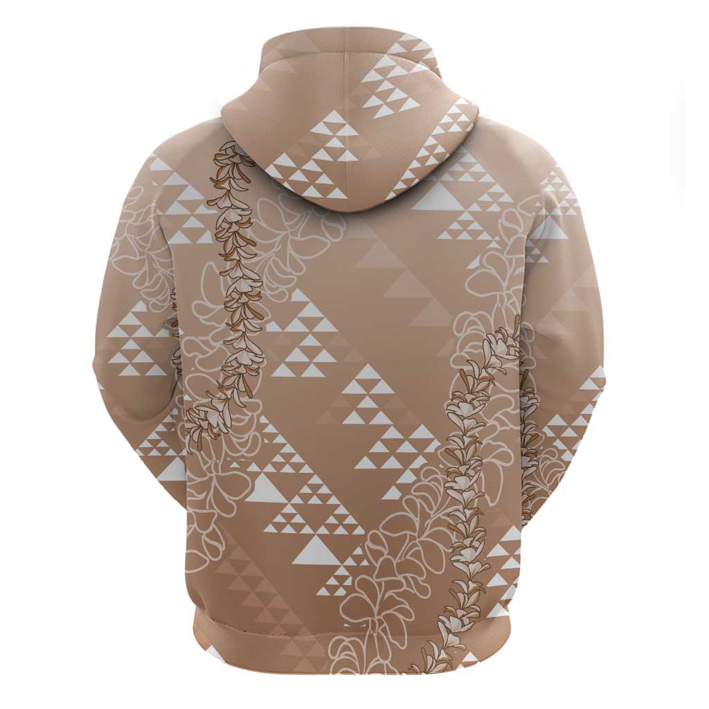 Hawaii Beige Kapa Hoodie Vintage 'Ohe Kāpala Motifs Mix Plumeria Leis LT7 - Polynesian Pride