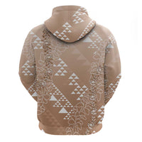 Hawaii Beige Kapa Hoodie Vintage 'Ohe Kāpala Motifs Mix Plumeria Leis LT7 - Polynesian Pride