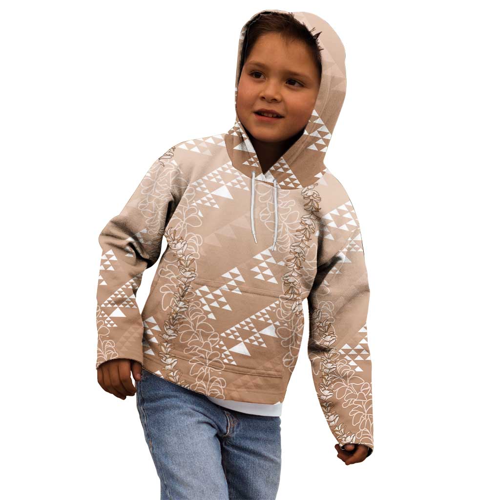 Hawaii Beige Kapa Kid Hoodie Vintage 'Ohe Kāpala Motifs Mix Plumeria Leis LT7 - Polynesian Pride