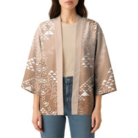 Hawaii Beige Kapa Kimono Vintage 'Ohe Kāpala Motifs Mix Plumeria Leis