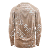 Hawaii Beige Kapa Long Sleeve Shirt Vintage 'Ohe Kāpala Motifs Mix Plumeria Leis LT7 - Polynesian Pride