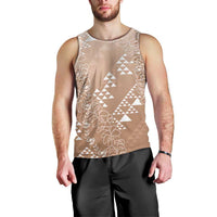 Hawaii Beige Kapa Men Tank Top Vintage 'Ohe Kāpala Motifs Mix Plumeria Leis LT7 - Polynesian Pride