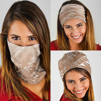 Hawaii Beige Kapa Neck Gaiter Vintage 'Ohe Kāpala Motifs Mix Plumeria Leis