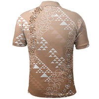 Hawaii Beige Kapa Polo Shirt Vintage 'Ohe Kāpala Motifs Mix Plumeria Leis LT7 - Polynesian Pride