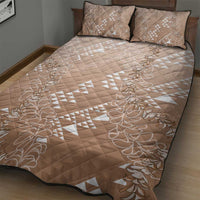 Hawaii Beige Kapa Quilt Bed Set Vintage 'Ohe Kāpala Motifs Mix Plumeria Leis