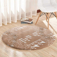 Hawaii Beige Kapa Round Carpet Vintage 'Ohe Kāpala Motifs Mix Plumeria Leis