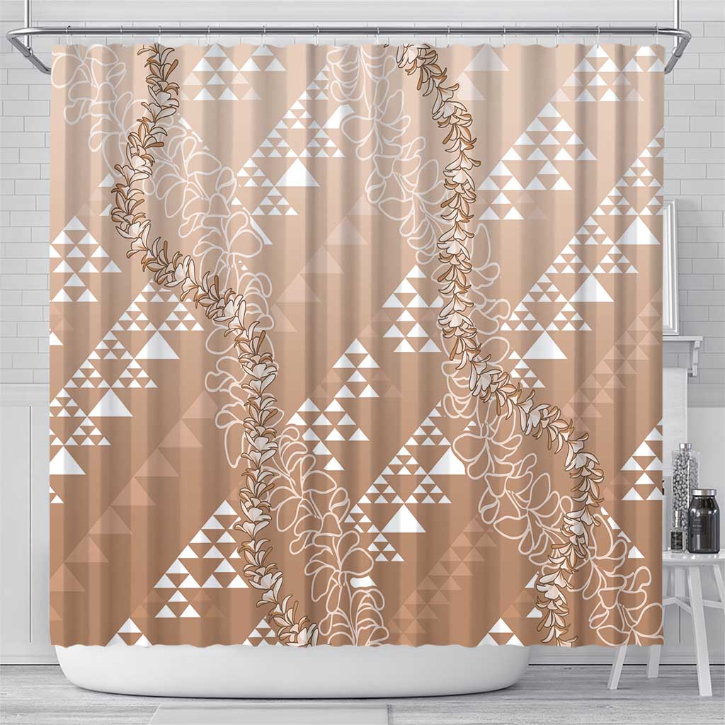 Hawaii Beige Kapa Shower Curtain Vintage 'Ohe Kāpala Motifs Mix Plumeria Leis LT7 - Polynesian Pride