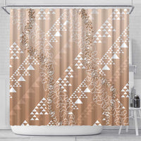 Hawaii Beige Kapa Shower Curtain Vintage 'Ohe Kāpala Motifs Mix Plumeria Leis LT7 - Polynesian Pride