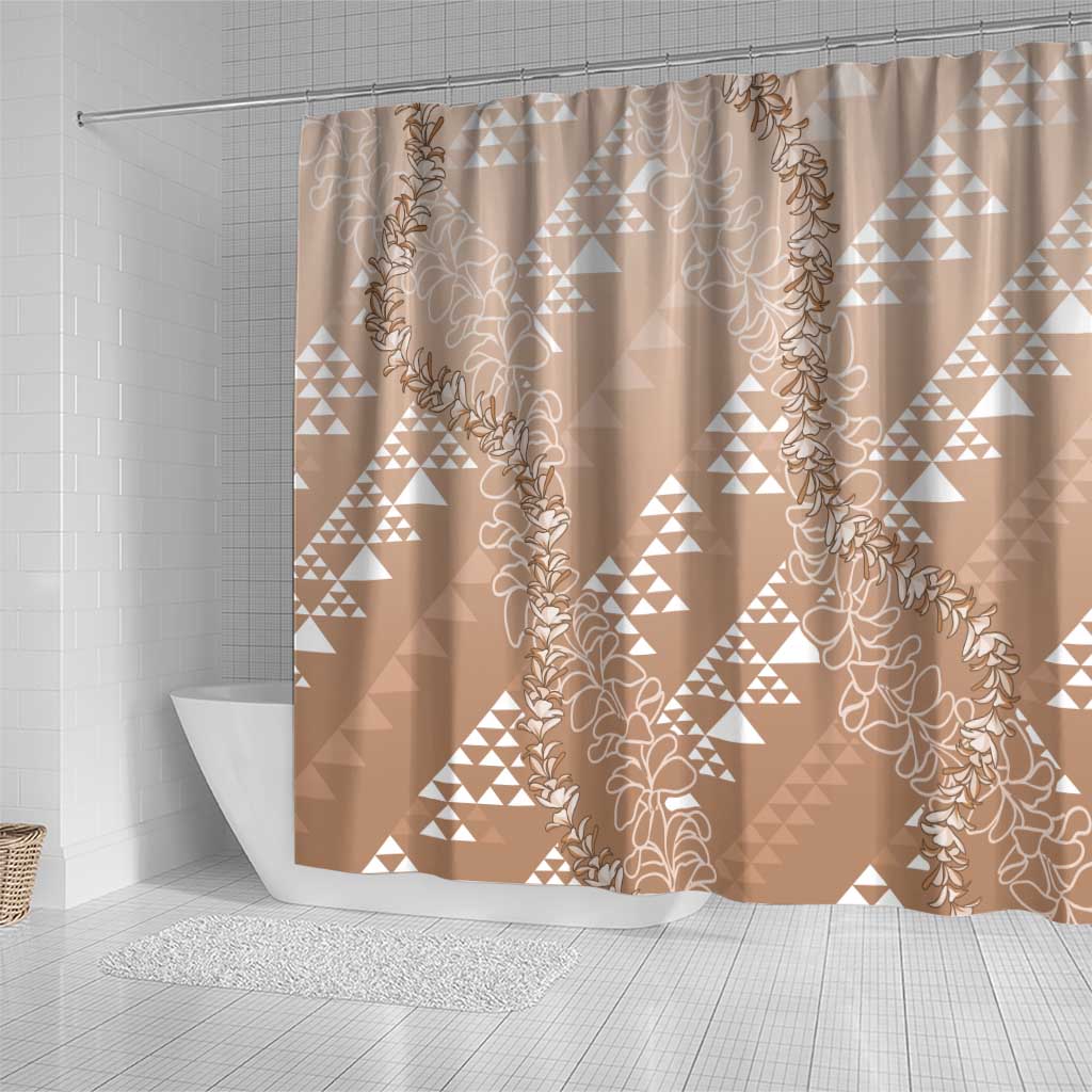 Hawaii Beige Kapa Shower Curtain Vintage 'Ohe Kāpala Motifs Mix Plumeria Leis LT7 - Polynesian Pride