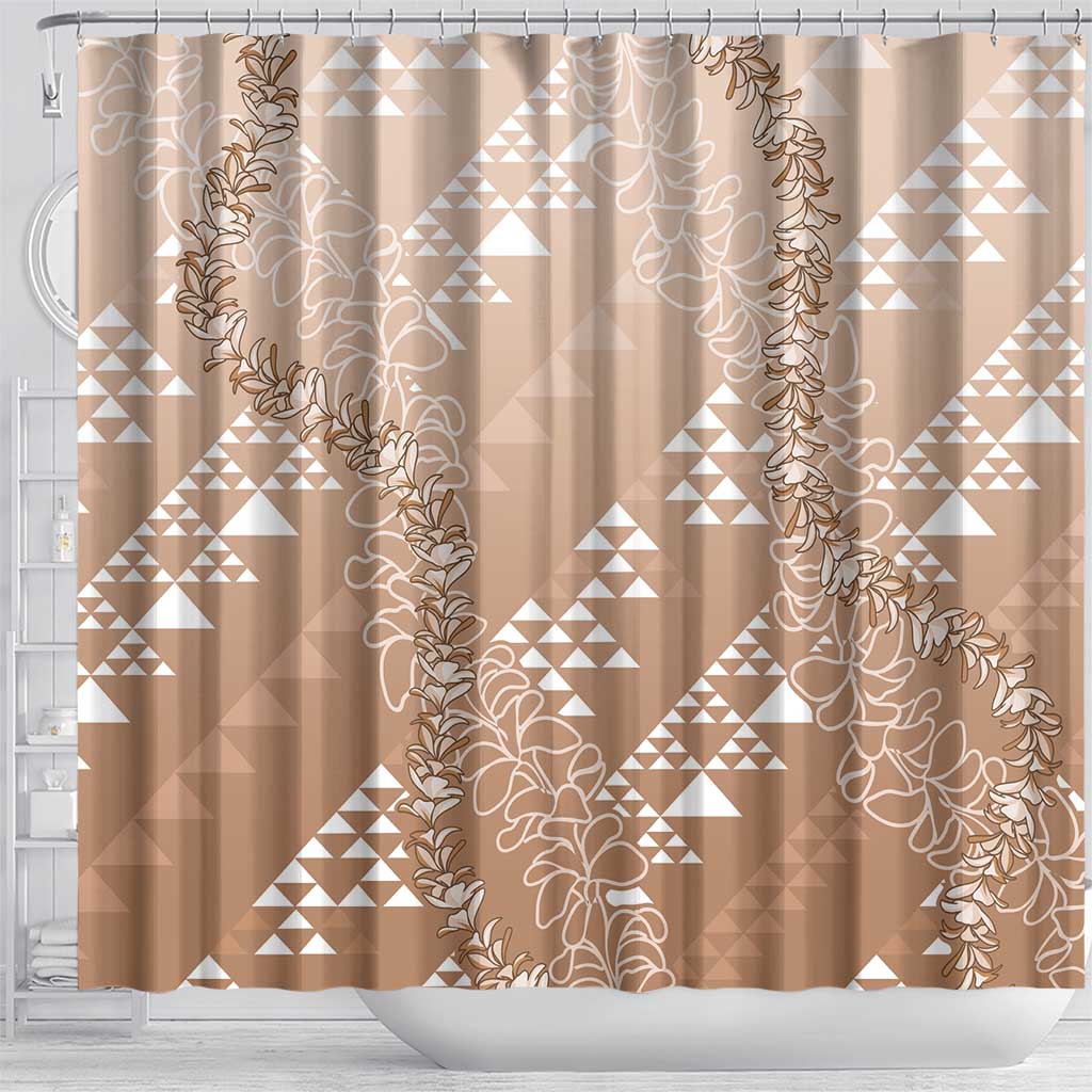 Hawaii Beige Kapa Shower Curtain Vintage 'Ohe Kāpala Motifs Mix Plumeria Leis LT7 - Polynesian Pride
