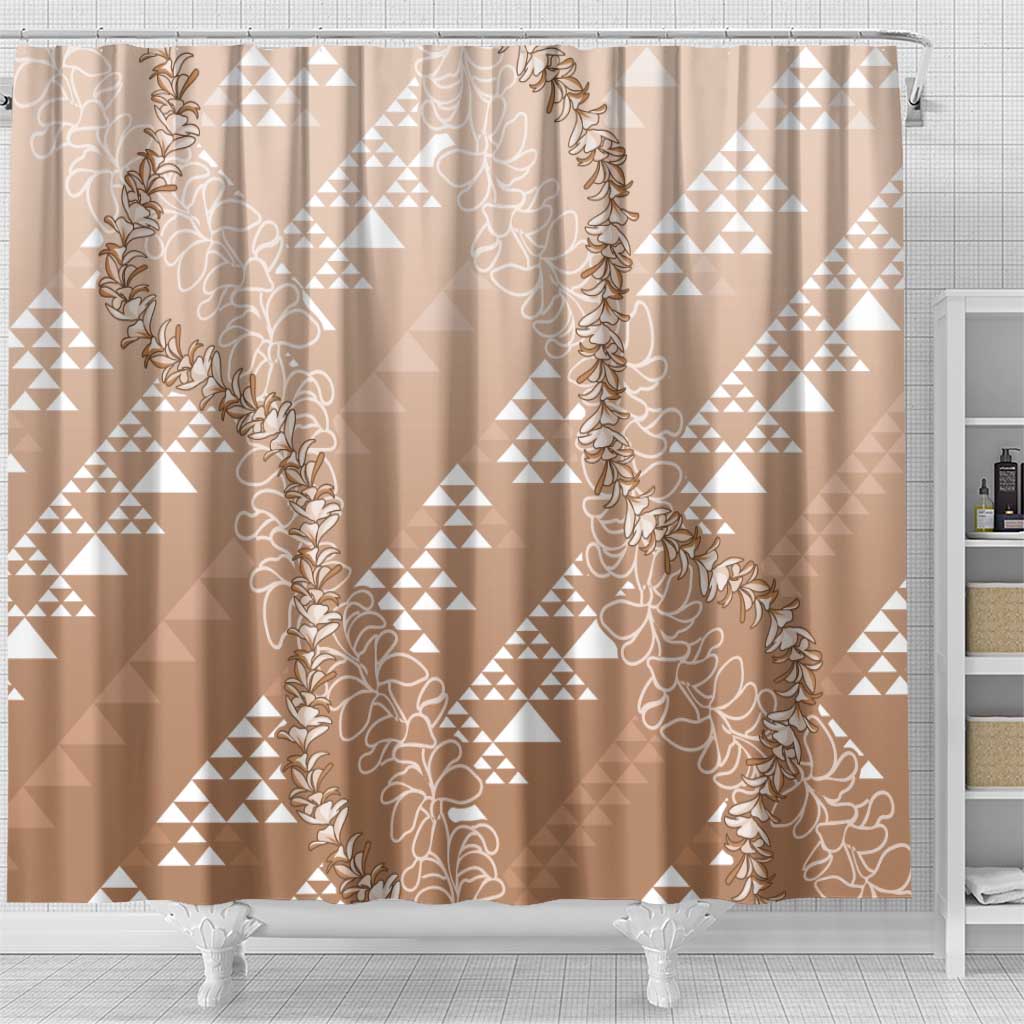 Hawaii Beige Kapa Shower Curtain Vintage 'Ohe Kāpala Motifs Mix Plumeria Leis LT7 - Polynesian Pride
